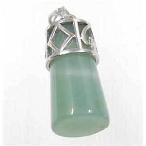 green Aventurine column pendant, copper, platinum plated, approx 14-25mm [GMPDA9217]