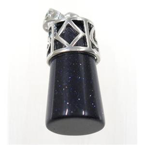 blue sandStone column pendant, copper, platinum plated, approx 14-25mm [GMPDA9218]