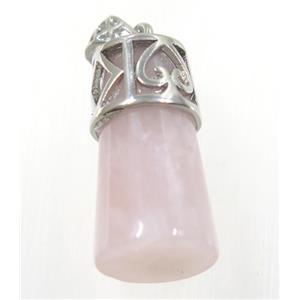 pink Rose Quartz column pendant, copper, platinum plated, approx 14-25mm [GMPDA9219]