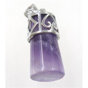purple Amethyst column pendant, copper, platinum plated, approx 14-25mm [GMPDA9220]