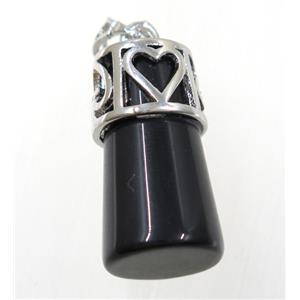 black agate column pendant, copper, platinum plated, approx 14-25mm [GMPDA9221]