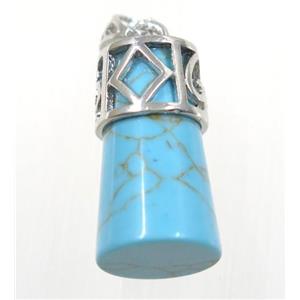 aqua dyed Turquoise column pendant, copper, platinum plated, approx 14-25mm [GMPDA9222]