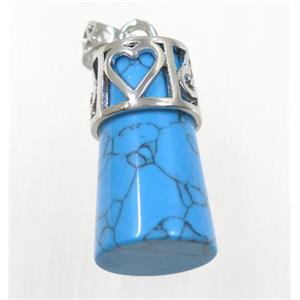 blue dye Turquoise column pendant, copper, platinum plated, approx 14-25mm [GMPDA9223]