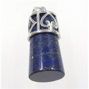 blue Lapis Lazuli column pendant, copper, platinum plated, approx 14-25mm [GMPDA9224]