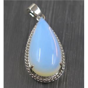 white opalite teardrop pendant, copper, platinum plated, approx 15x30mm [GMPDA9226]