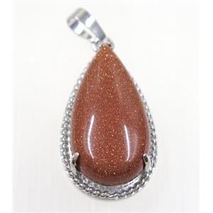 gold sandstone teardrop pendant, copper, platinum plated, approx 15x30mm [GMPDA9228]
