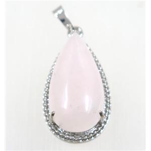 pink Rose Quartz teardrop pendant, copper, platinum plated, approx 15x30mm [GMPDA9231]