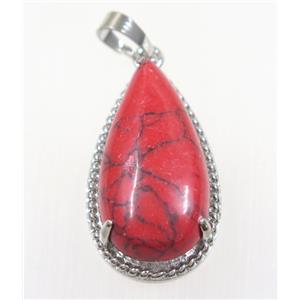 red dye Turquoise teardrop pendant, copper, platinum plated, approx 15x30mm [GMPDA9234]