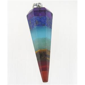 mix gemstone chakra pendulum pendant, yoga, multi color, approx 10-40mm [GMPDA9240]
