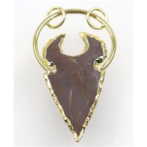hammered Rock Agate bullhead pendant, gold plated, approx 40-70mm [GMPDA9285]