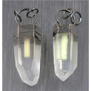Clear Quartz pendant with Fluorescent stick, black plated, approx 20-45mm [GMPDA9289]