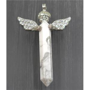 gemstone pendant, angel, platinum plated, approx 35-50mm [GMPDA9301]