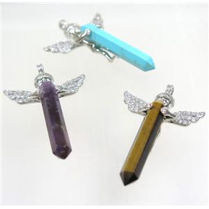 gemstone pendant, angel, platinum plated, approx 35-50mm [GMPDA9307]