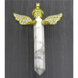 gemstone pendant, angel, gold plated, approx 35-50mm [GMPDA9310]