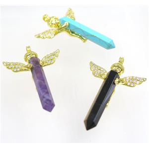 gemstone pendant, angel, gold plated, approx 35-50mm [GMPDA9318]
