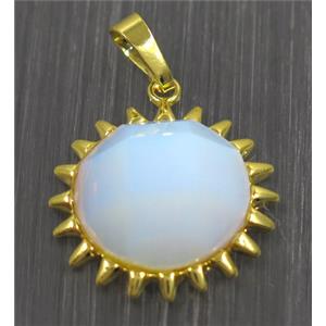 white opalite sunflower pendant, gold plated, approx 25mm dia [GMPDA9319]