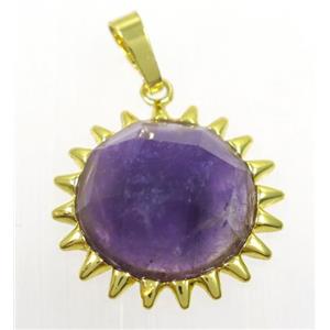 purple Amethyst sunflower pendant, gold plated, approx 25mm dia [GMPDA9324]