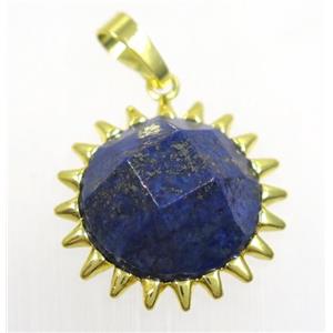 blue Lapis sunflower pendant, gold plated, approx 25mm dia [GMPDA9326]