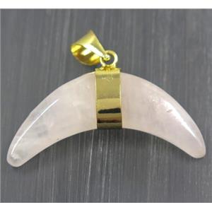 Rose Quartz crescent moon pendant, pink, gold plated, approx 12-40mm [GMPDA9330]