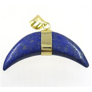 blue Lapis Lazuli crescent moon pendant, gold plated, approx 12-40mm [GMPDA9333]