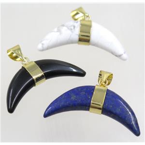mix gemstone crescent moon pendant, gold plated, approx 12-40mm [GMPDA9334]