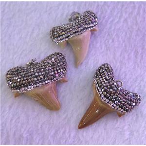 fossil shark-tooth pendant paved rhinestone, approx 15-30mm [GMPDA9336]