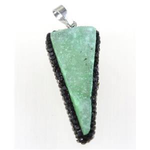 druzy quartz pendant paved rhinestone, triangle, approx 15-40mm [GMPDA9343]