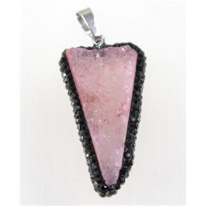 druzy quartz pendant paved rhinestone, triangle, approx 15-40mm [GMPDA9345]