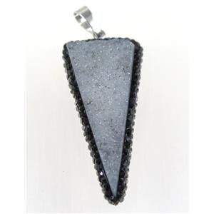 druzy quartz pendant paved rhinestone, triangle, approx 15-40mm [GMPDA9346]