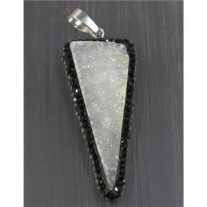 druzy quartz pendant paved rhinestone, triangle, approx 15-40mm [GMPDA9347]