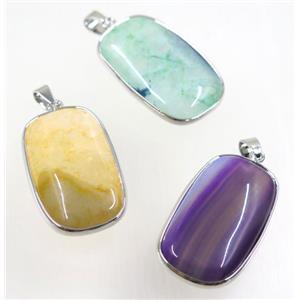 Agate rectangle pendant, mix color, approx 20-35mm [GMPDA9376]