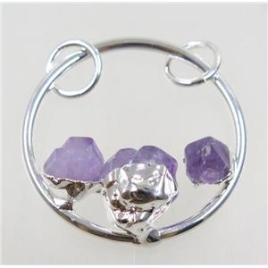 purple Amethyst pendant, silver plated, approx 40mm dia [GMPDA9388]