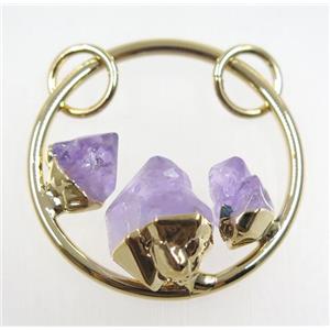 purple Amethyst pendant, gold plated, approx 40mm dia [GMPDA9389]