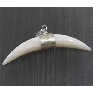 white pearl shell horn pendant, silver wire wrapped, approx 10-60mm [GMPDA9391]