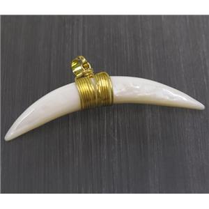 white pearl shell horn pendant, gold wire wrapped, approx 10-60mm [GMPDA9392]