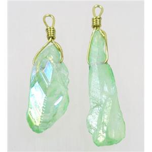 green AB-color Quartz stick pendant, wire wrapped, dye, approx 10-40mm [GMPDA9414]