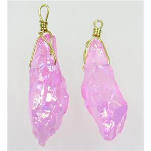 hotpink AB-color Quartz stick pendant, wire wrapped, dye, approx 10-40mm [GMPDA9415]