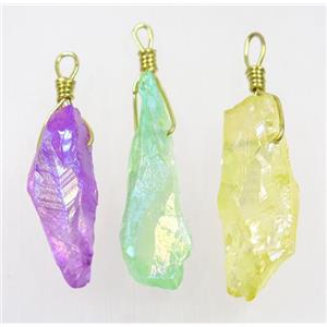 AB-color Quartz stick pendant, wire wrapped, dye, mix color, approx 10-40mm [GMPDA9417]