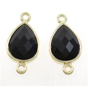 black onyx agate teardrop connector, gold plated, approx 11x14mm [GMPDA9420]