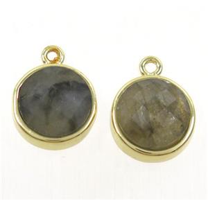 Labradorite pendant, flat-round, gold plated, approx 12mm dia [GMPDA9421]