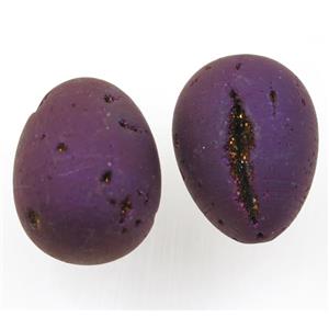 purple Agate druzy egg charms, no-hole, approx 30-40mm [GMPDA9436]