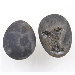 black Agate druzy egg charms, no-hole, approx 30-40mm [GMPDA9437]