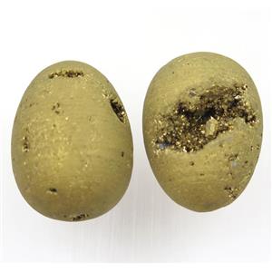 golden Agate druzy egg charms, no-hole, approx 30-40mm [GMPDA9439]