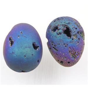 rainbow Agate druzy egg charms, no-hole, approx 30-40mm [GMPDA9440]