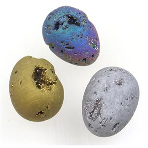 Agate druzy Massage Egg charms, no-hole, mix color, approx 30-40mm [GMPDA9441]
