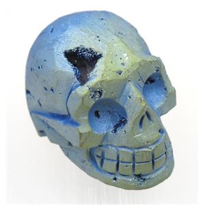 green Agate druzy skull charms, no-hole, approx 40-50mm [GMPDA9443]