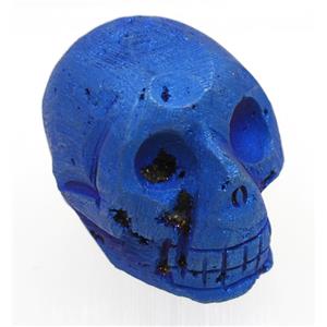 blue Agate druzy skull charms, no-hole, approx 40-50mm [GMPDA9444]