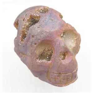gold-champagne Agate druzy skull charms, no-hole, approx 40-50mm [GMPDA9445]