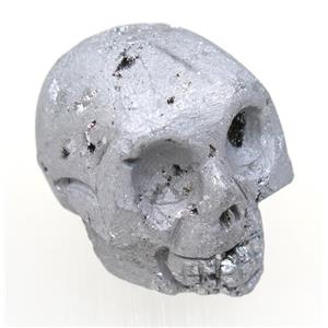 silver Agate druzy skull charms, no-hole, approx 40-50mm [GMPDA9446]