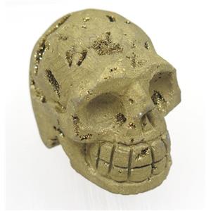 golden Agate druzy skull charms, no-hole, approx 40-50mm [GMPDA9447]